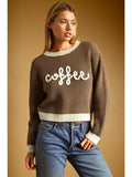 Coffee Letter Waffle Sweater Top