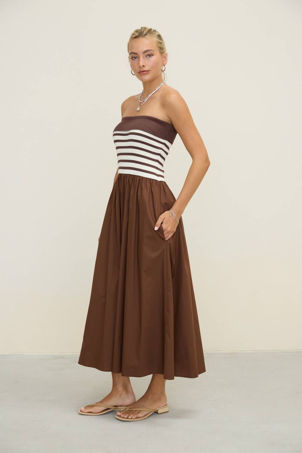 Stripe Knit Bodice Midi Dress