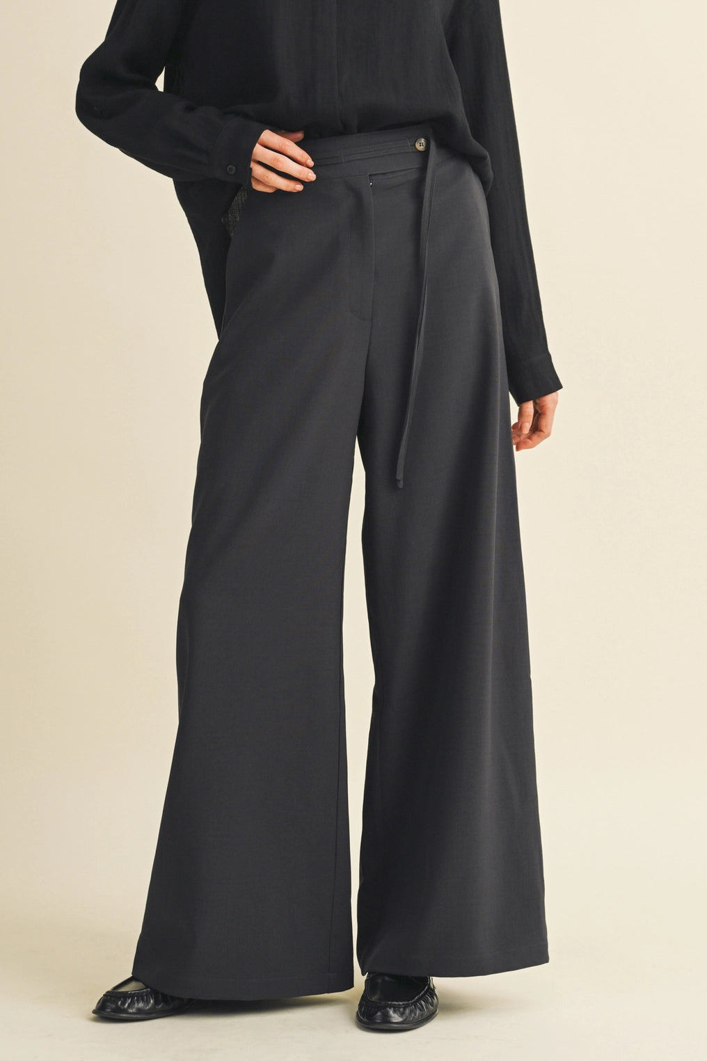 Asymmetric Tie-Waist Wide-Leg Trousers