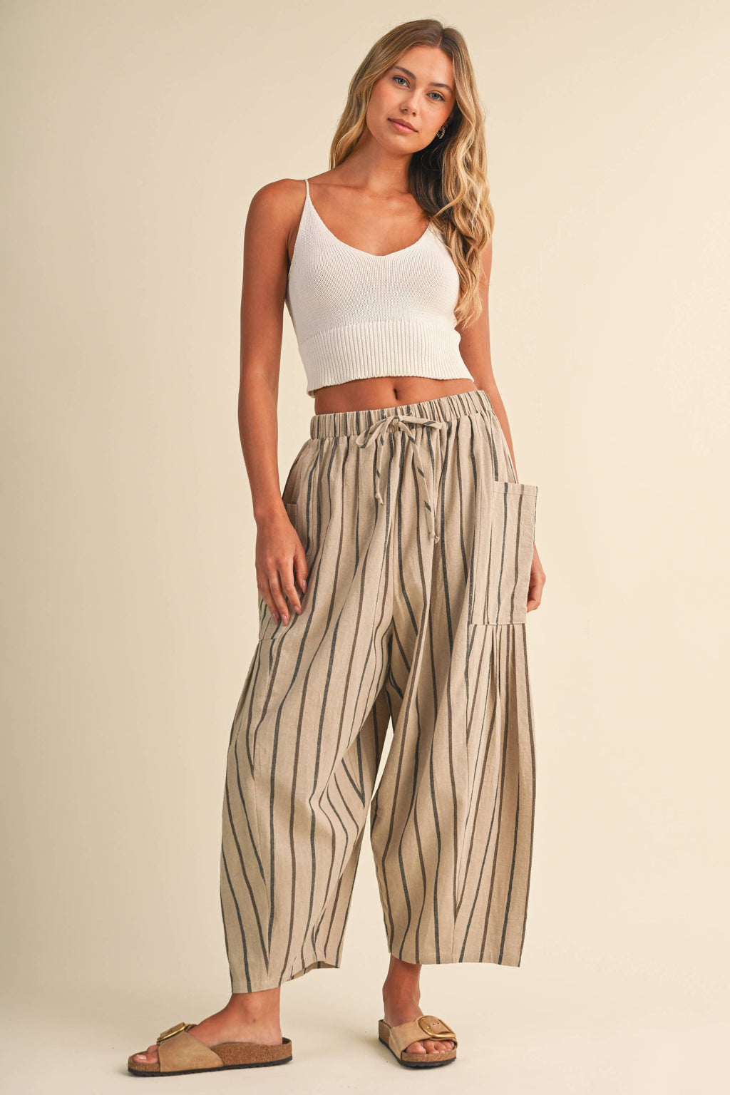 Striped Side Pocket Cropped Pant
