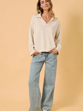Johnny Collar Long Sleeve Oversize Polo Sweatshirt
