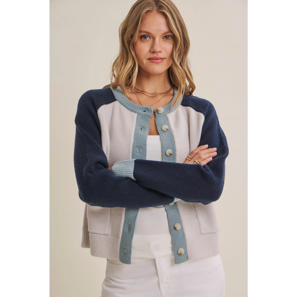 Morning Light Cafe Wool Blend Color Block Cardigan