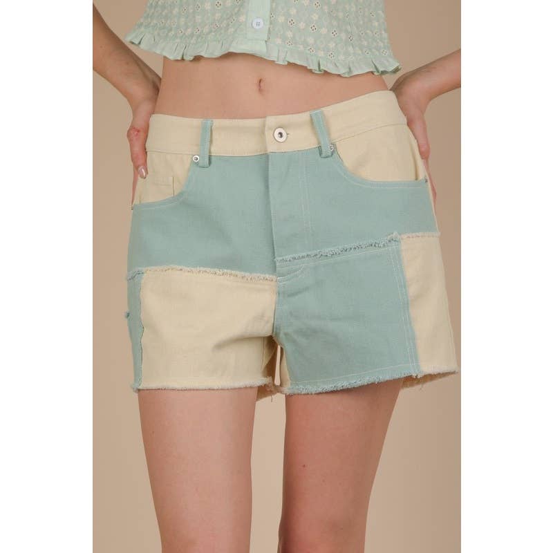 Soft Washed Color Block Casual Shorts