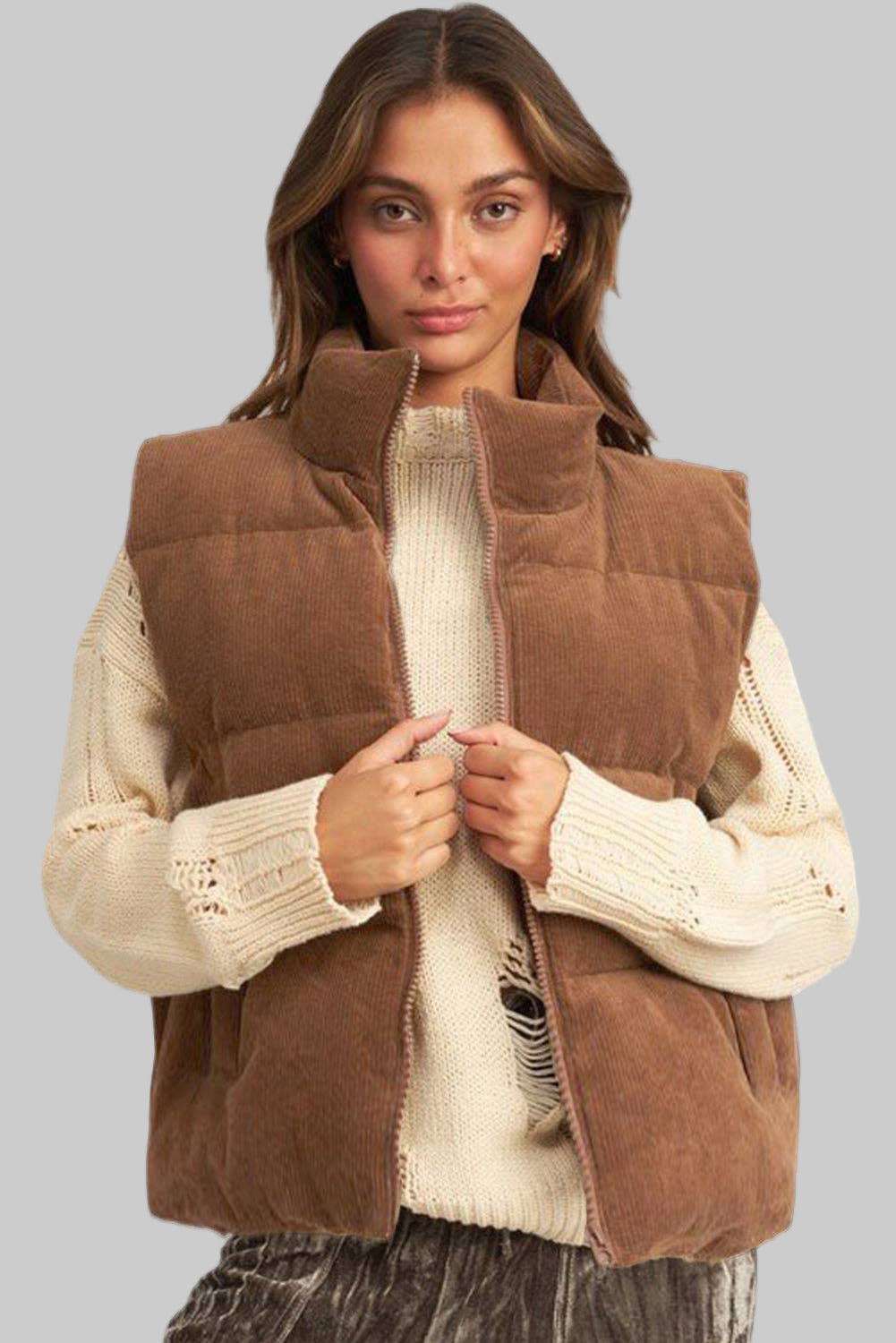 Corduroy Zipped Puffer Vest