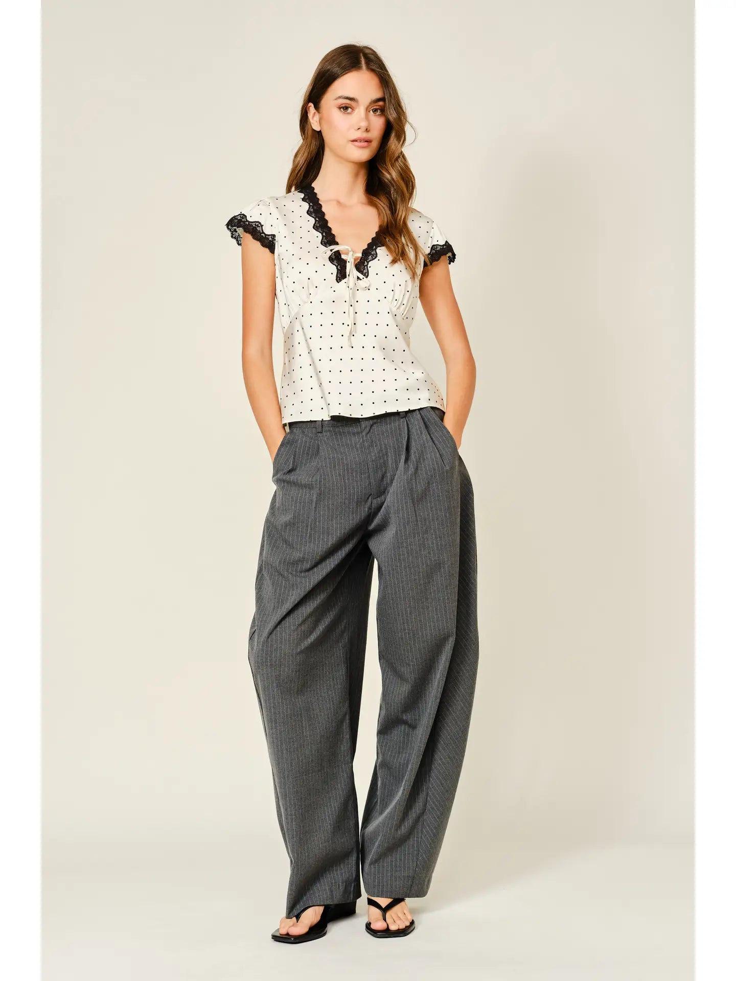 Polka Dot Satin Lace Top