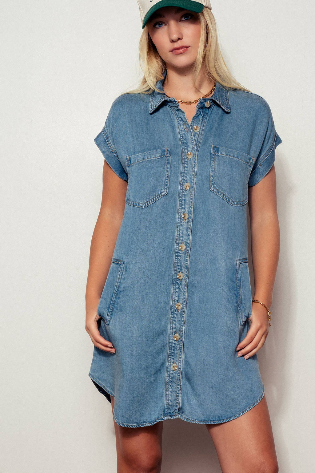 Relaxed Button-Down Pocket Western Denim Mini Dress