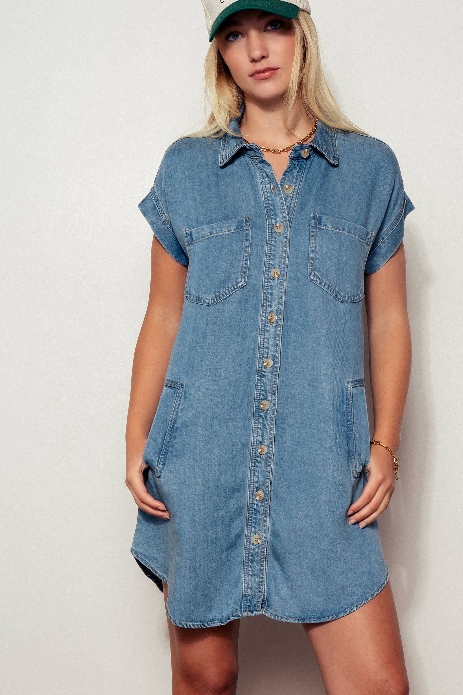 Relaxed Button-Down Pocket Western Denim Mini Dress