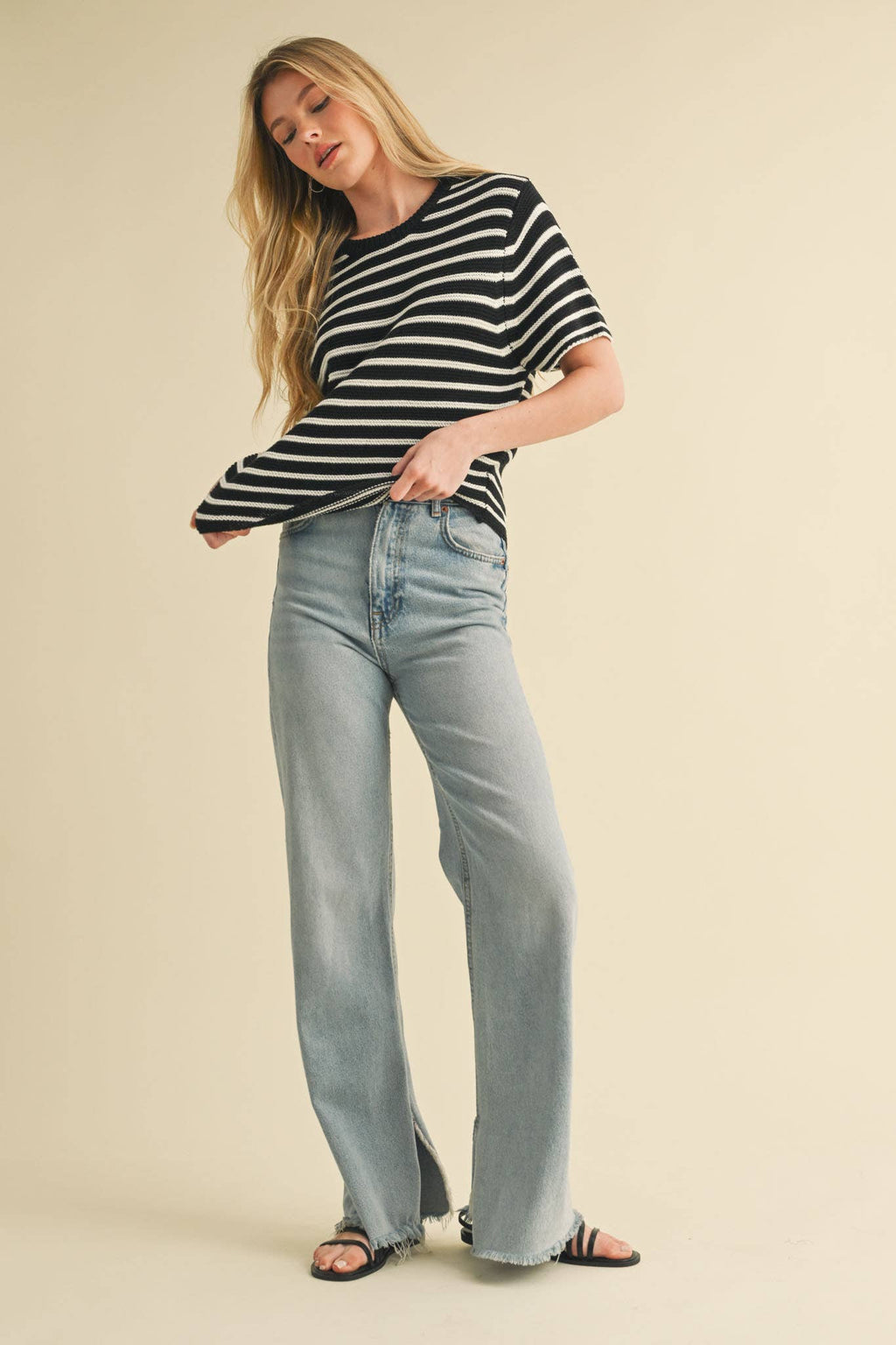 Short Sleeve Striped Sweater Top