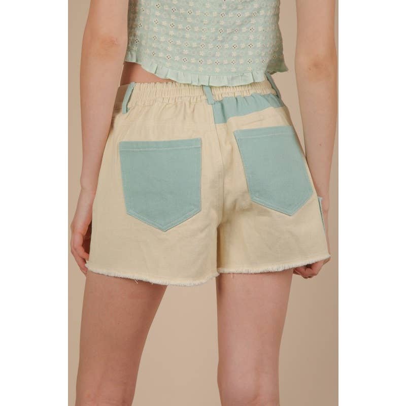 Soft Washed Color Block Casual Shorts