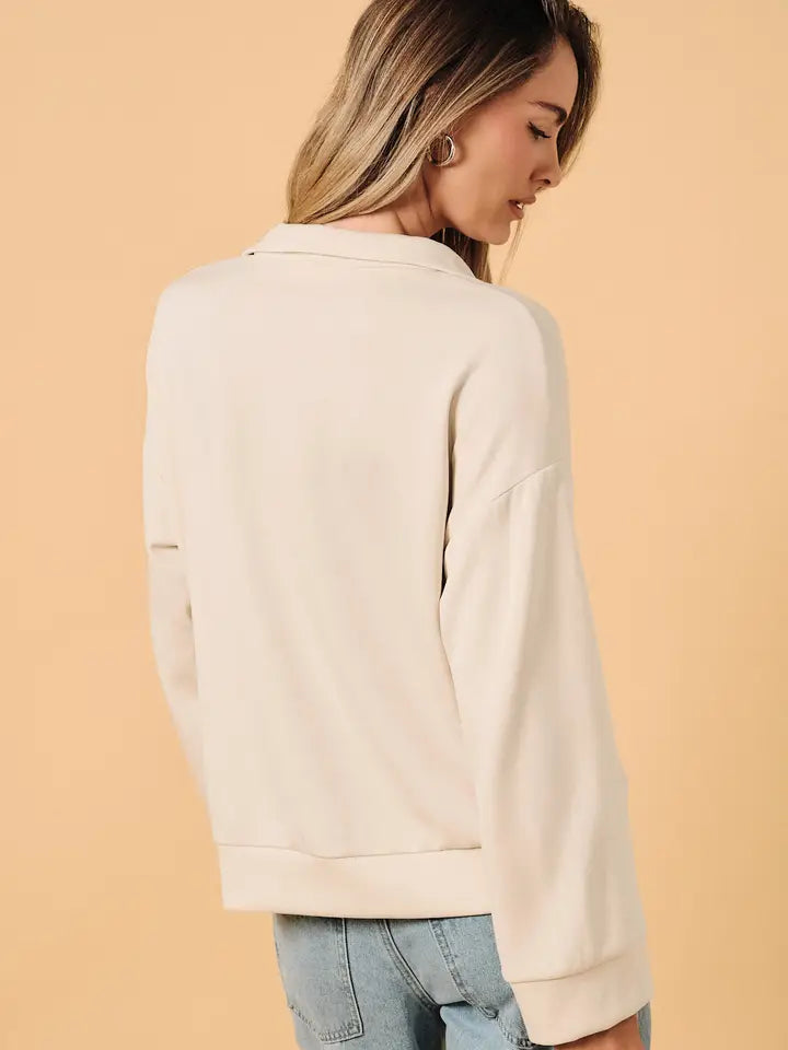 Johnny Collar Long Sleeve Oversize Polo Sweatshirt