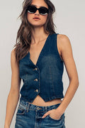 Contrast Stitch Detail Button Front Denim Vest
