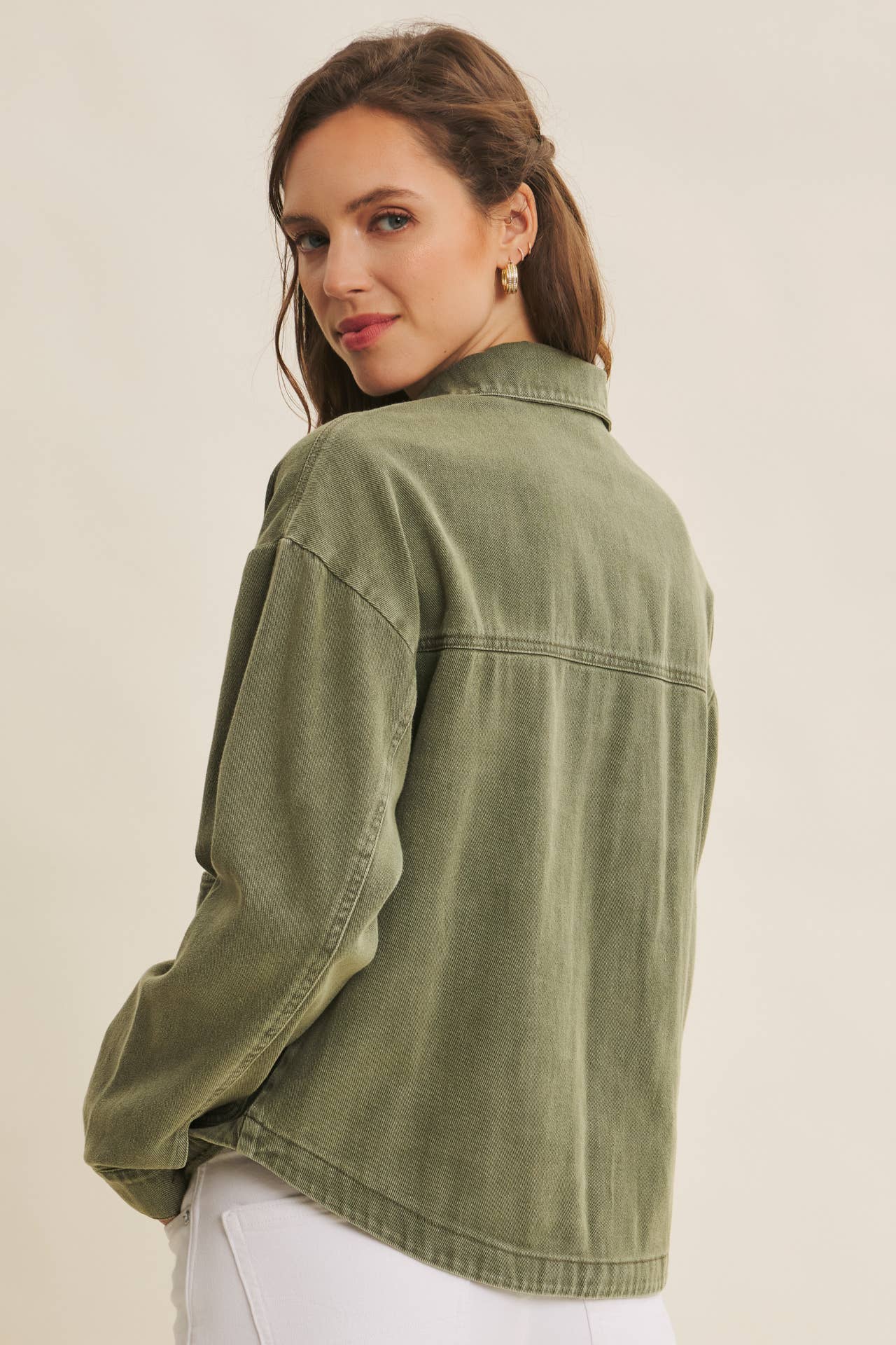 Washed Cotton Twill Utility Jacket In Oversized Fit