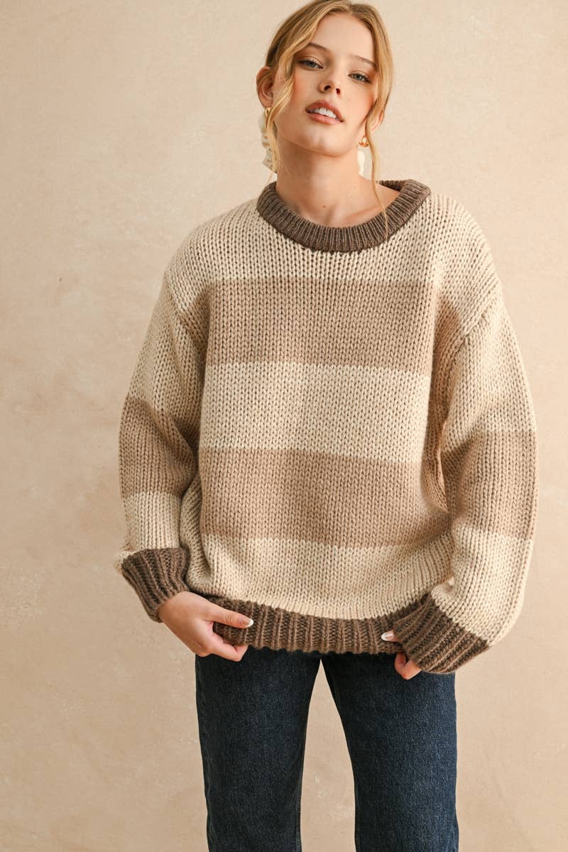 Color Combo Wide Stripe Pattern Sweater Top