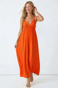 Open Back  V-Neck Maxi Dress