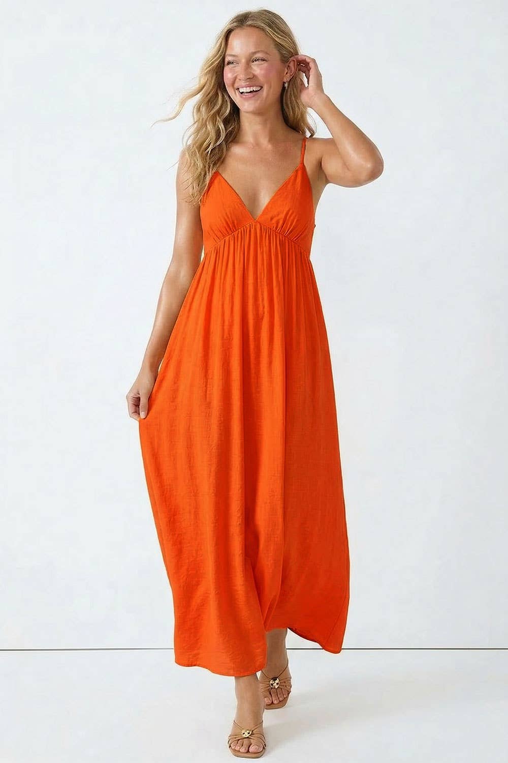 Open Back  V-Neck Maxi Dress