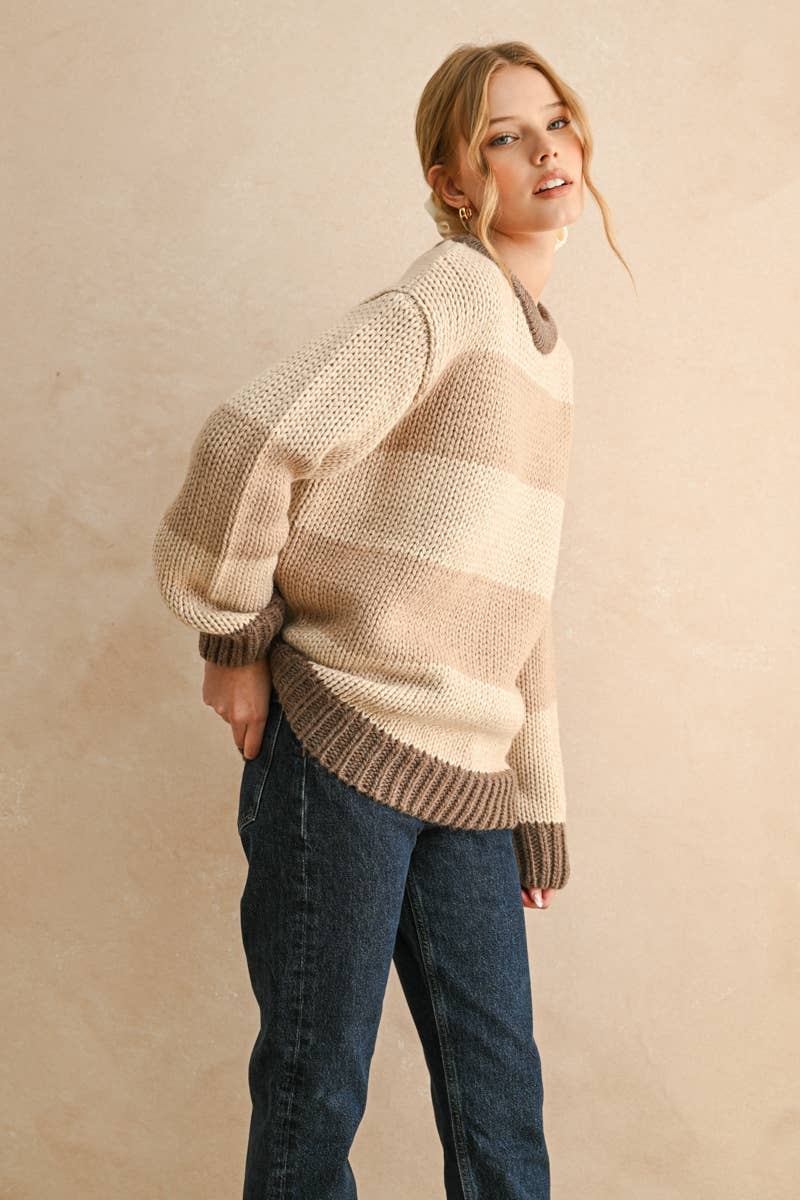 Color Combo Wide Stripe Pattern Sweater Top