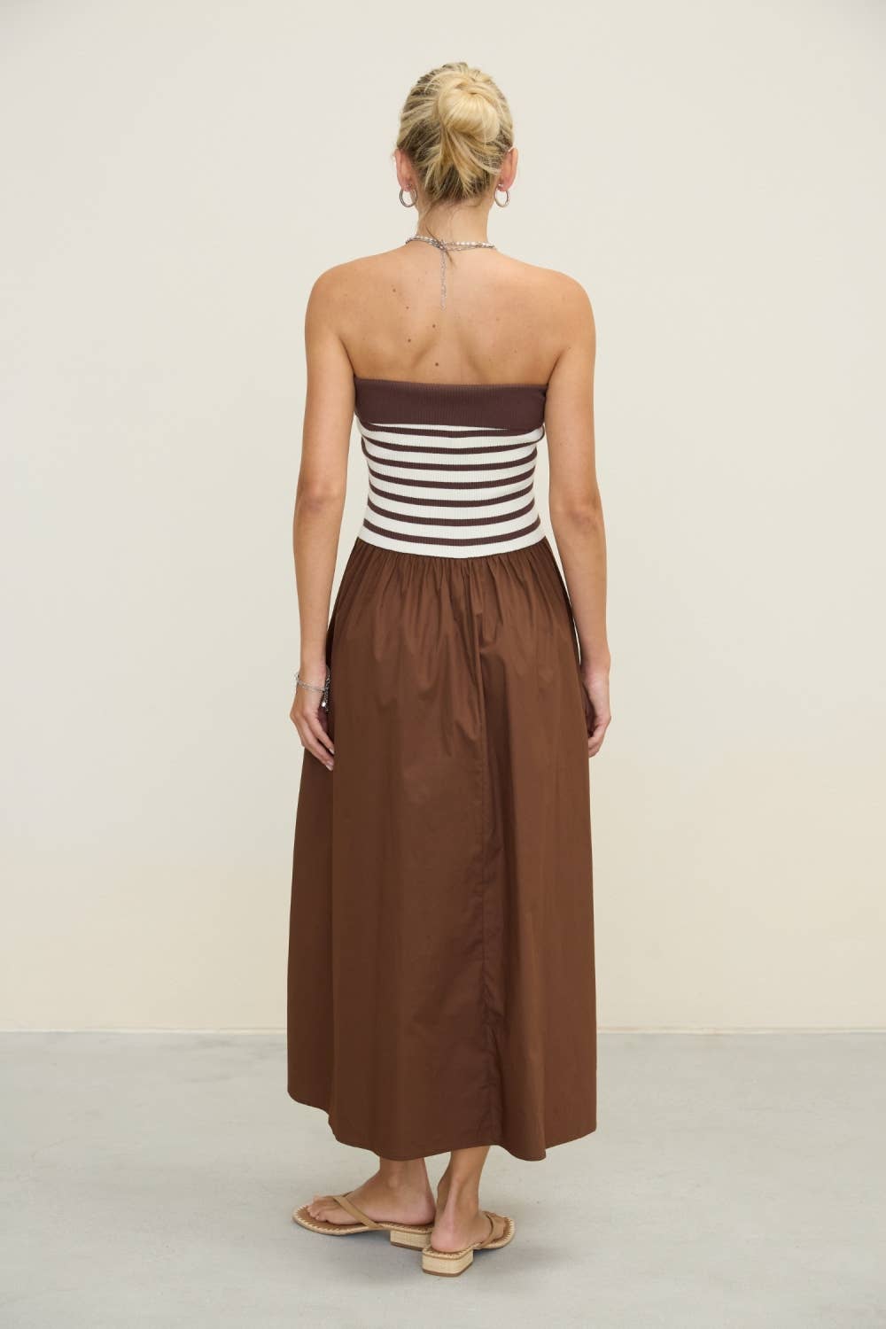 Stripe Knit Bodice Midi Dress