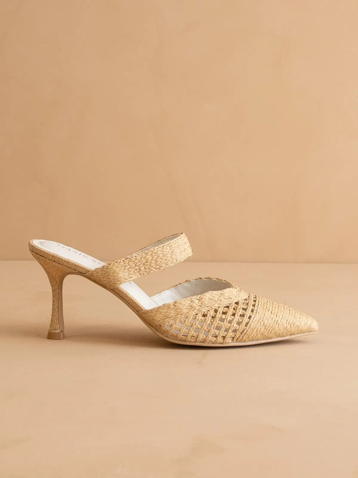 The Tia | Natural Pointed Toe Raffia Detail Kitten Heel