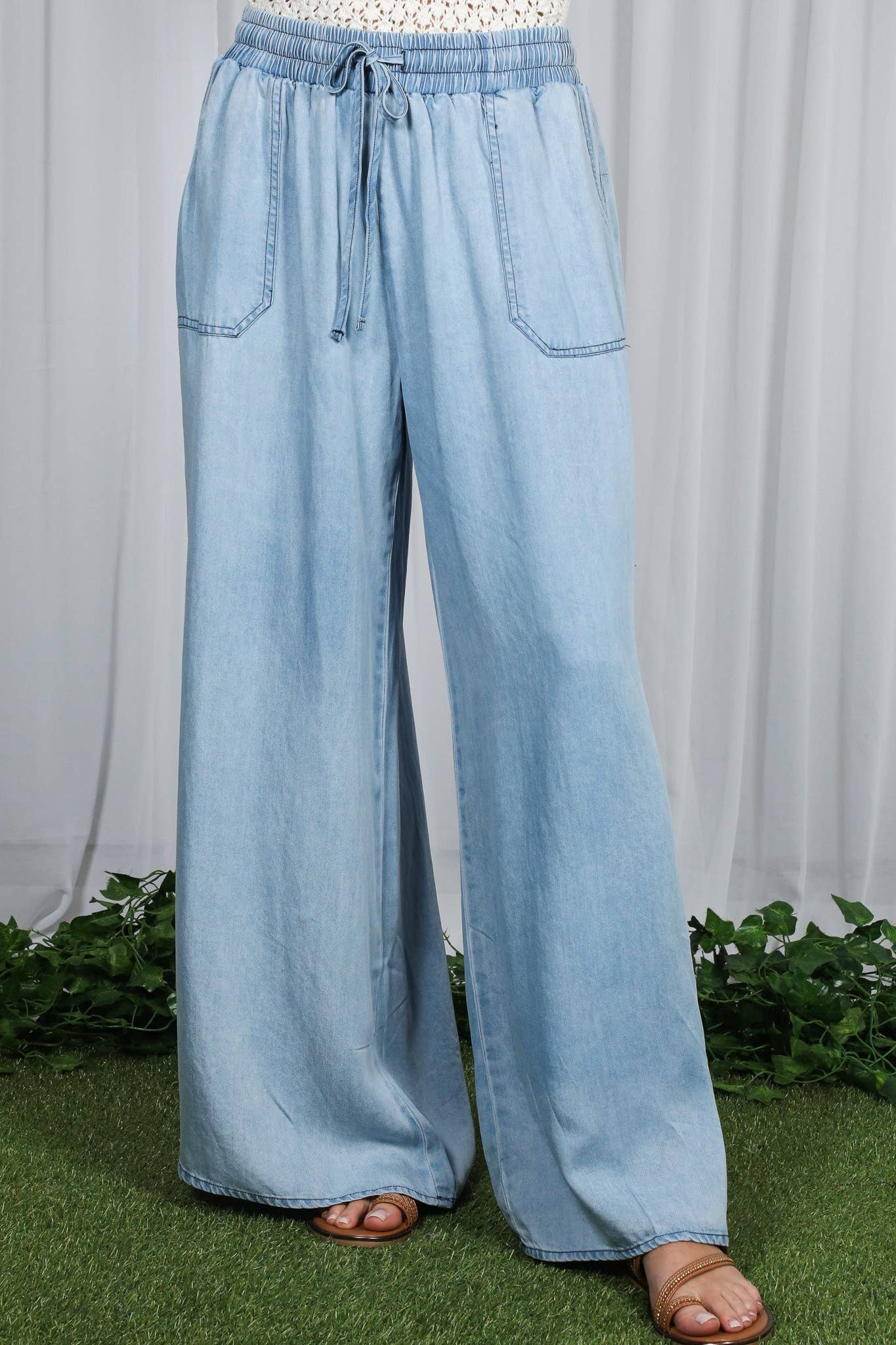 Wide Leg High Waist  Chambray Denim Pant