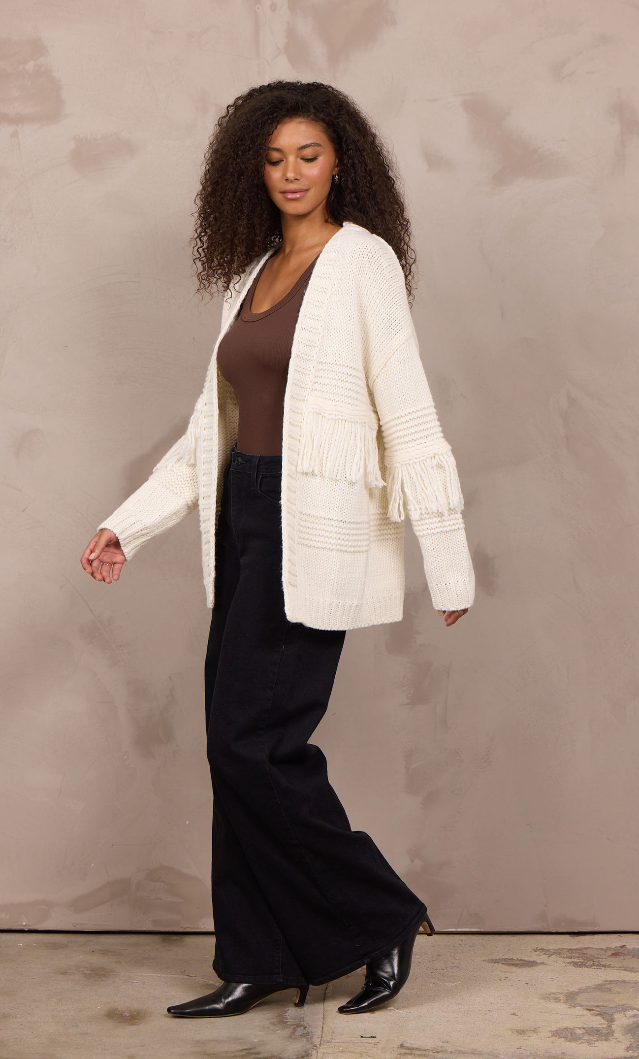 Ivory Cable Knit Sweater w/Fringe