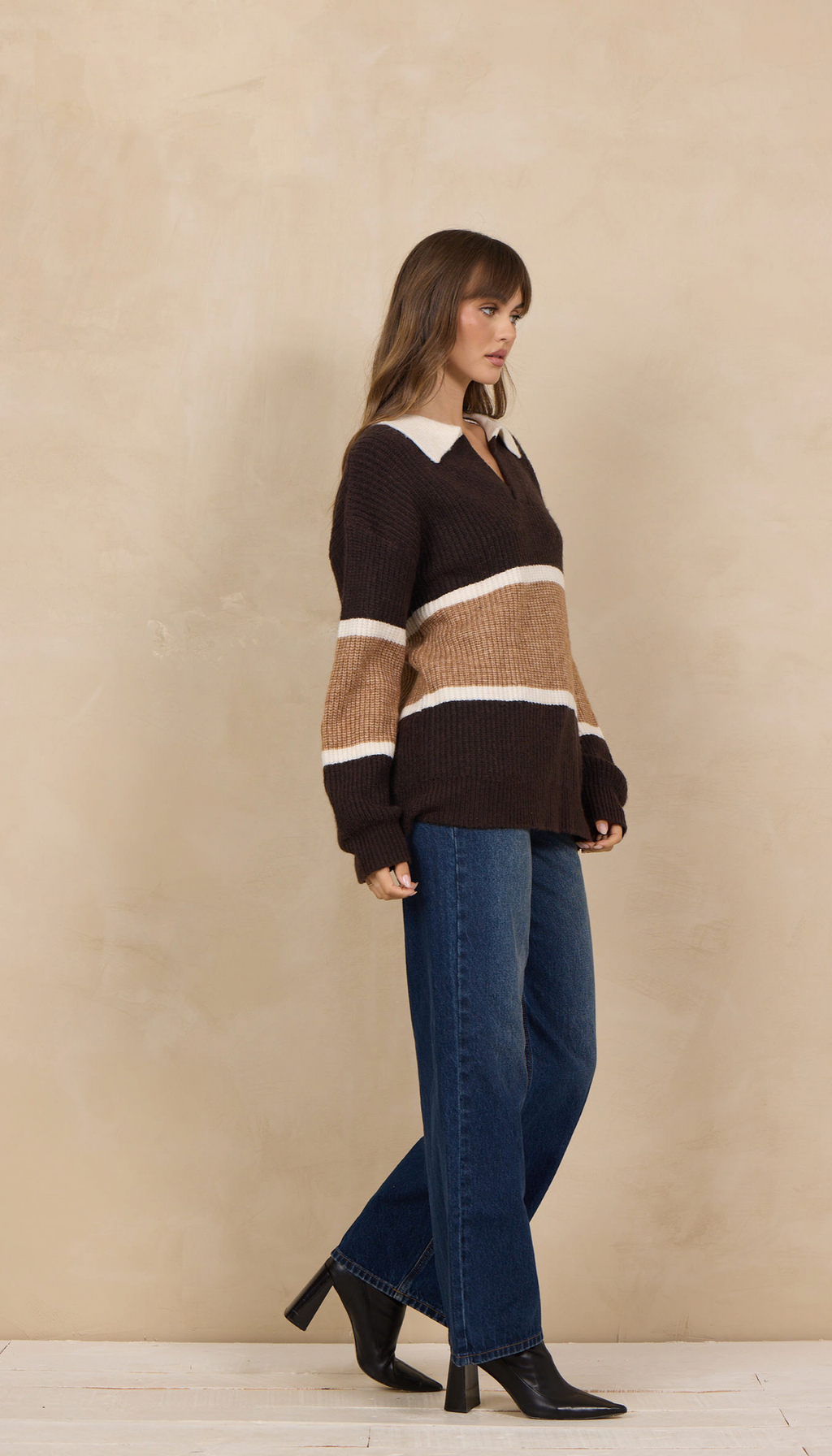 Brown/Camel Buffalo Stripe Collar Sweater