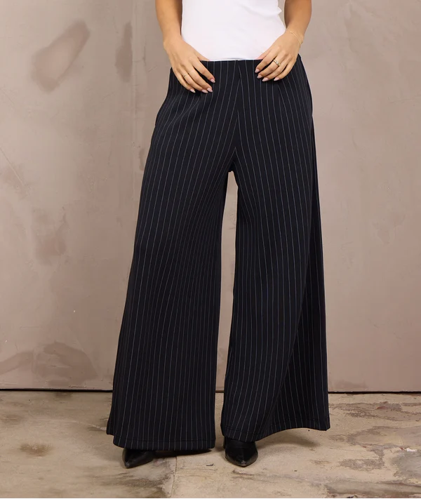 Black w/Grey Stripe Pleated Front Pant