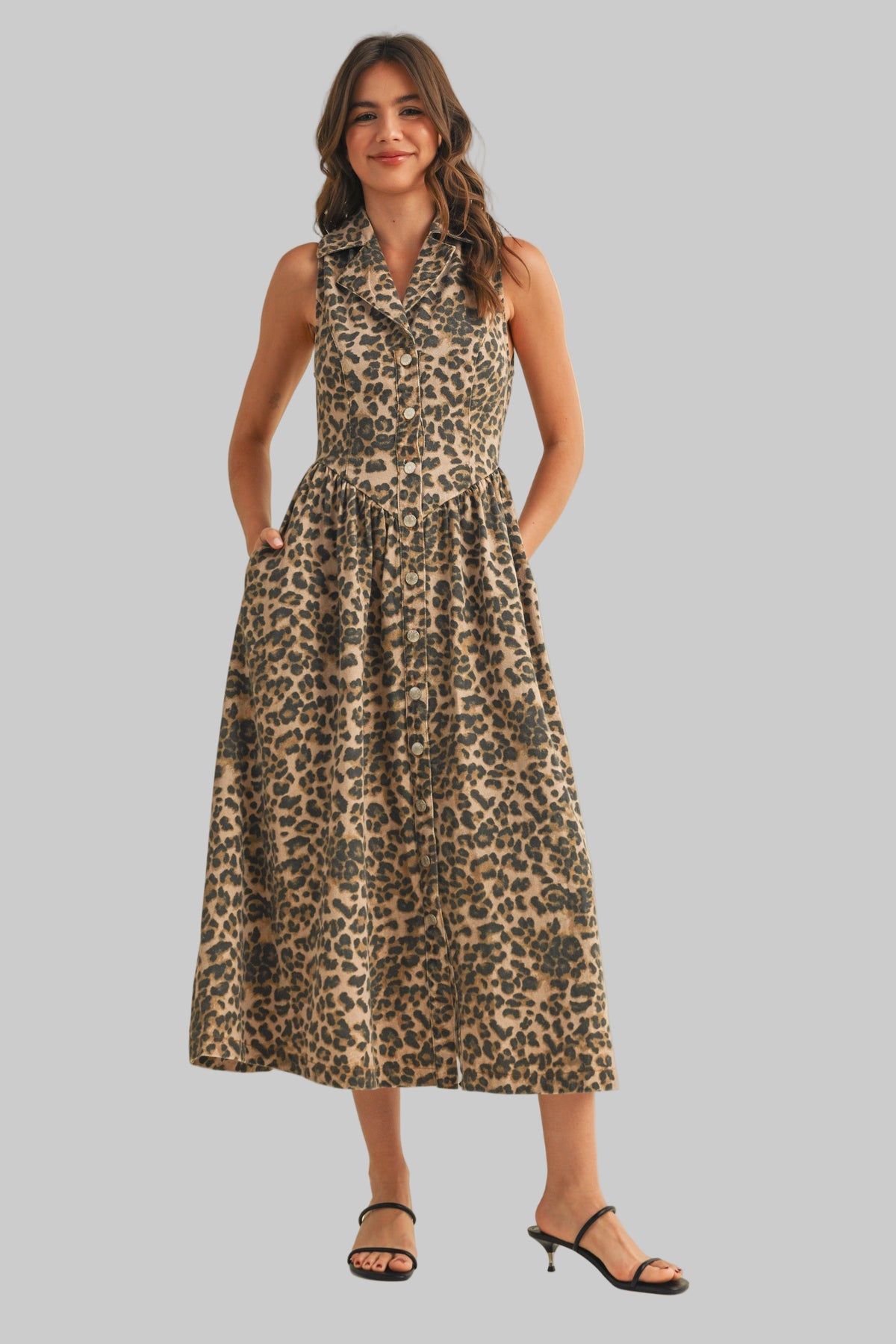 Leopard Collar Midi Dress