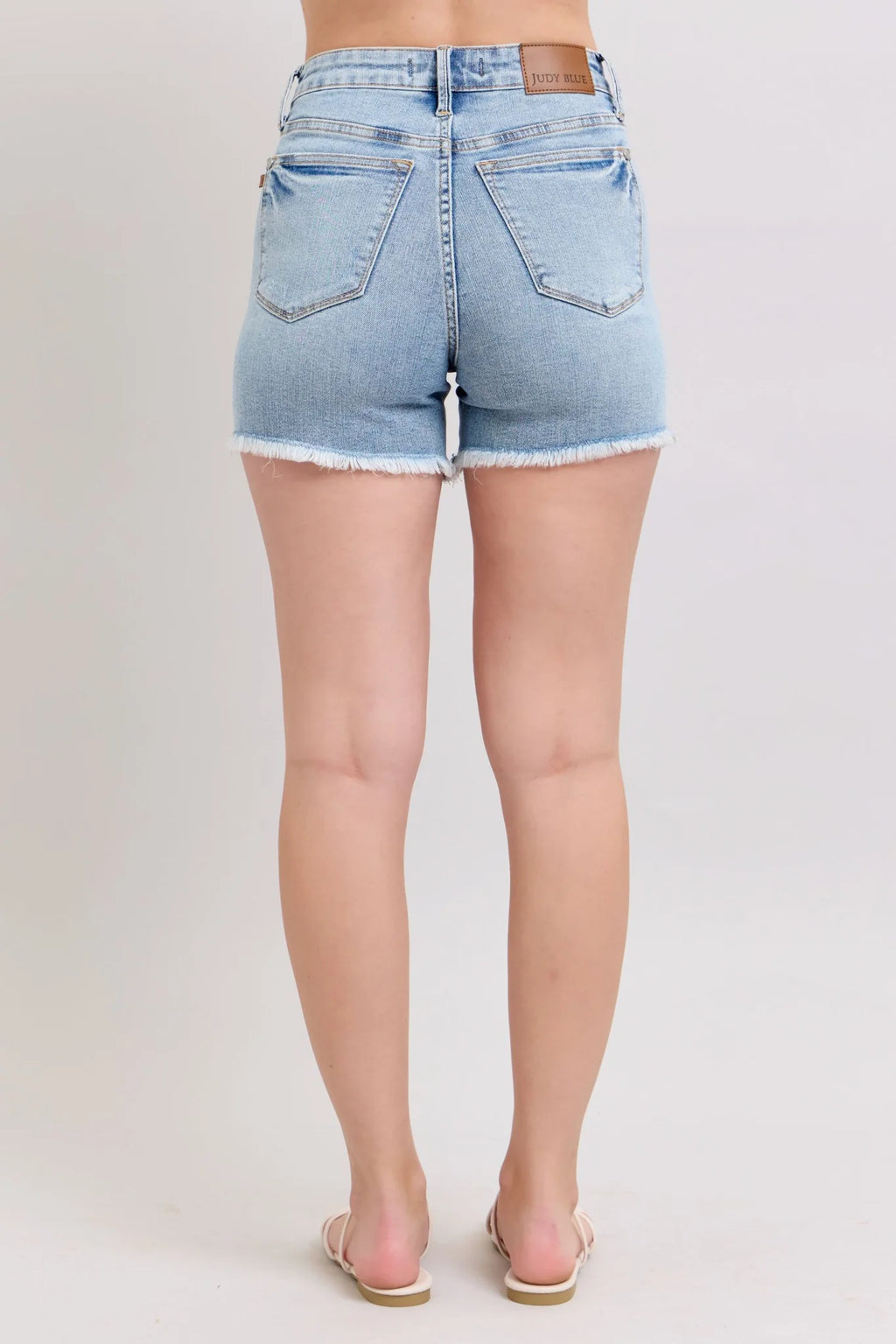 Judy Blue Tummy Control Light Destroy & Fray Hem Shorts