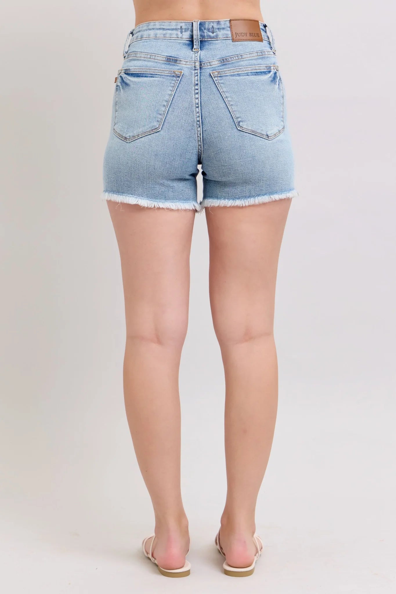 Judy Blue Tummy Control Light Destroy & Fray Hem Shorts