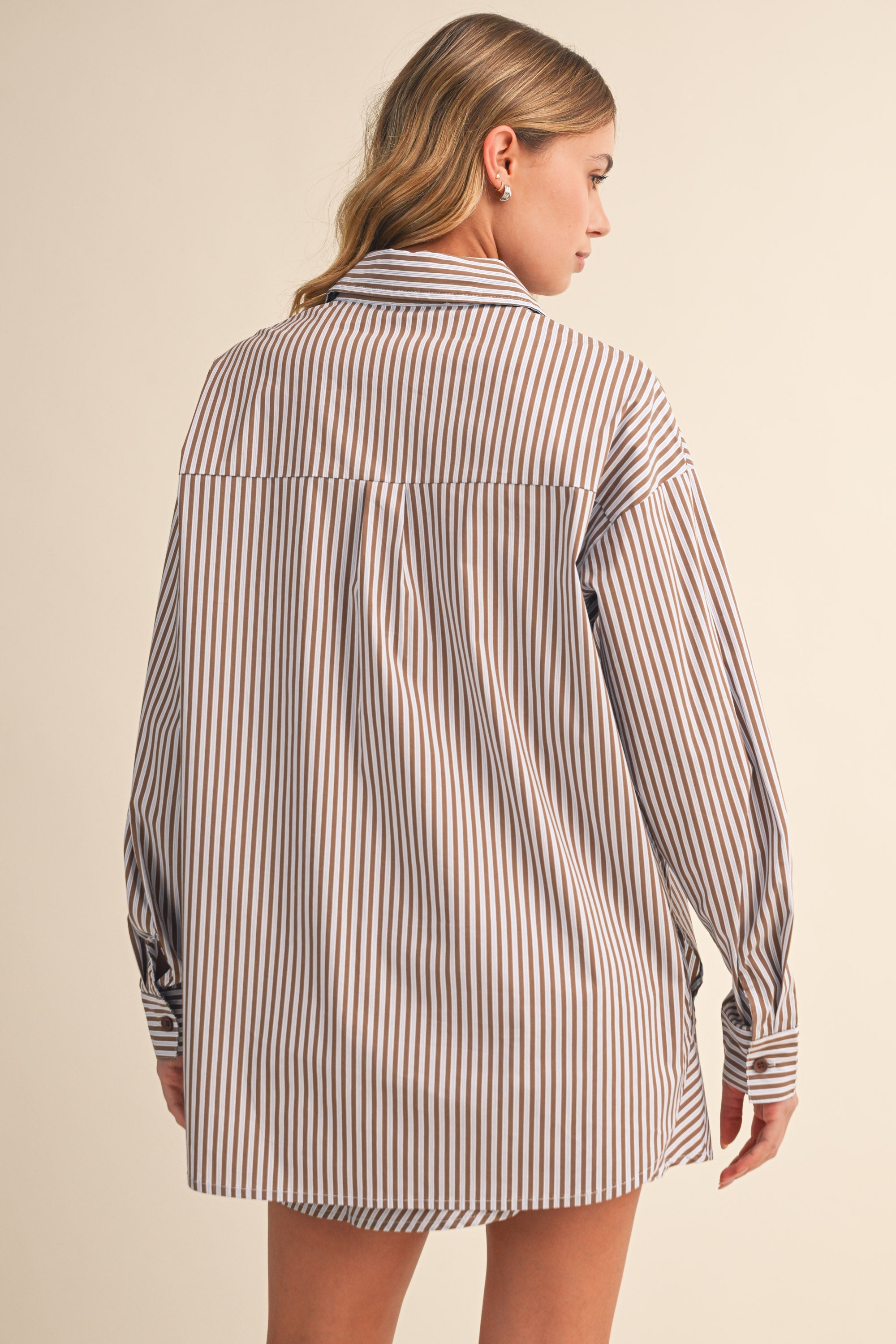 Striped Flap Pocket Oversized Shirt and Skirt