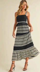 Color Block Crochet Tier Midi Dress