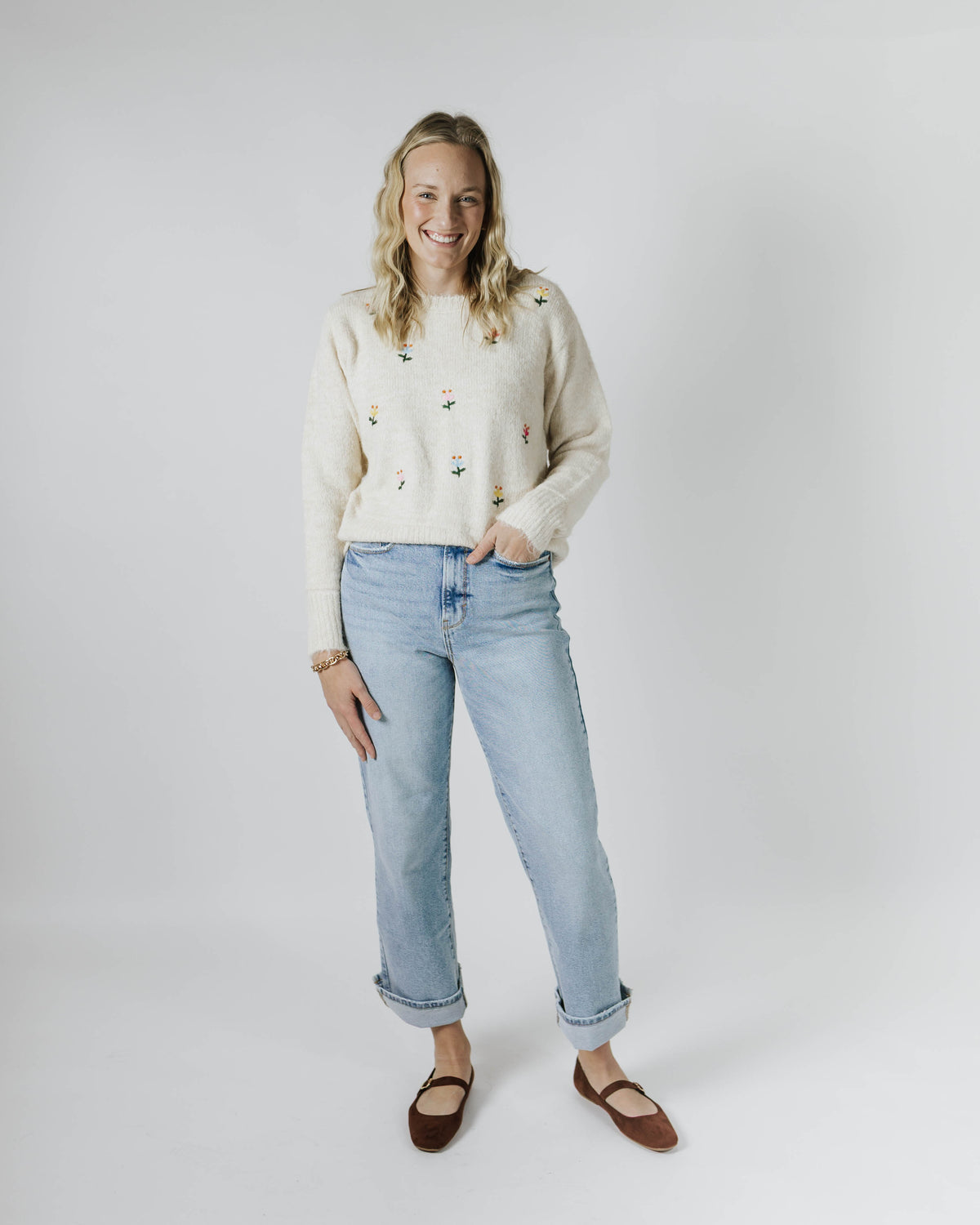 Flower Embroidered Sweater Top