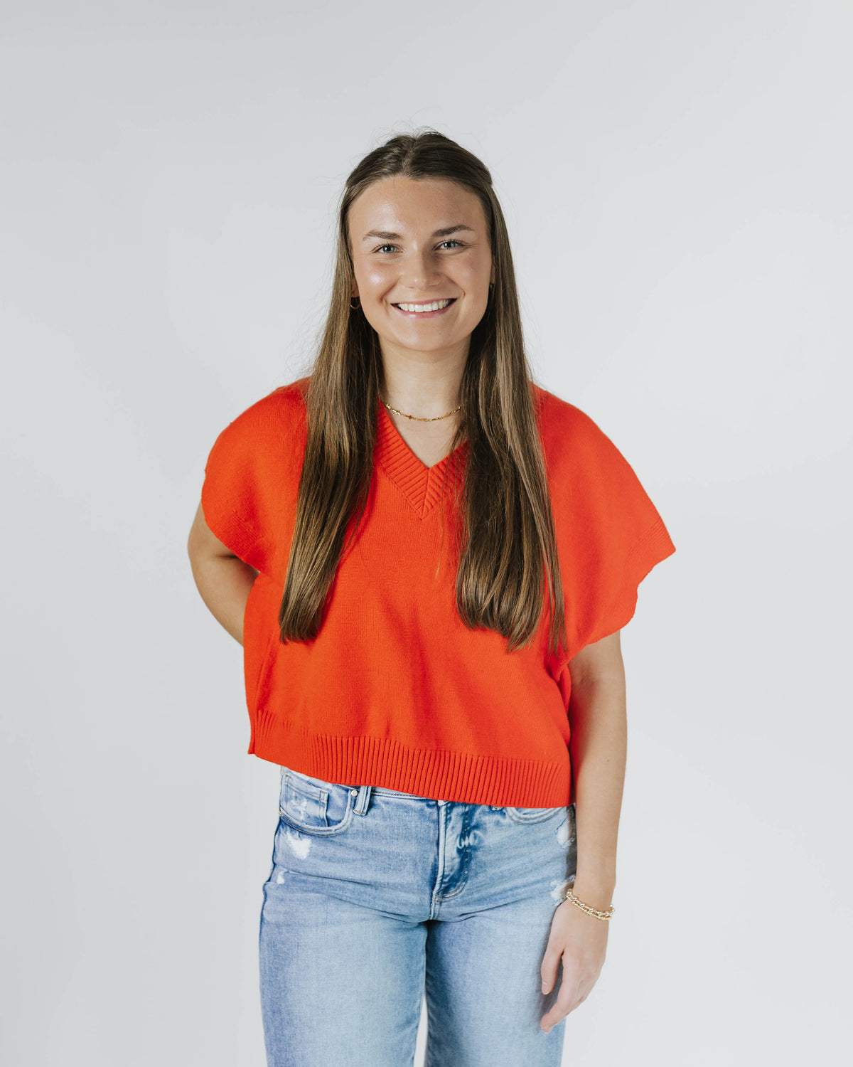 V Neck Cap Sleeve Sweater