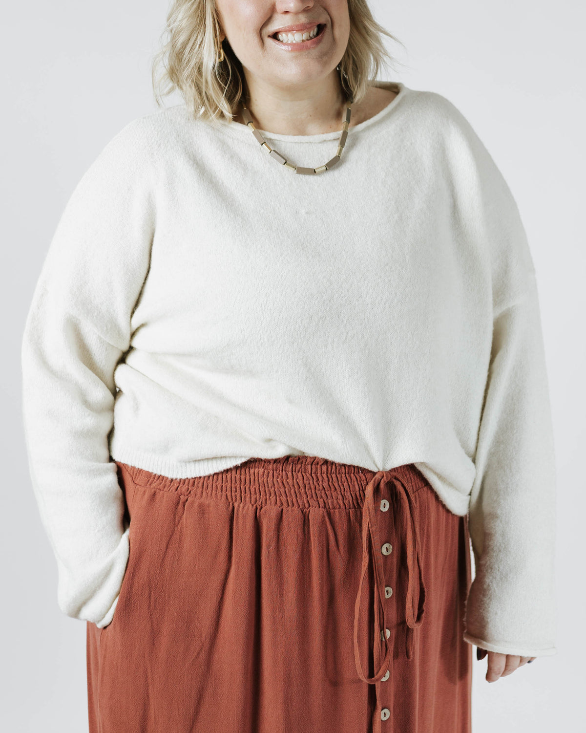 Knit Sweater Rolled Round Neck Pullover Top