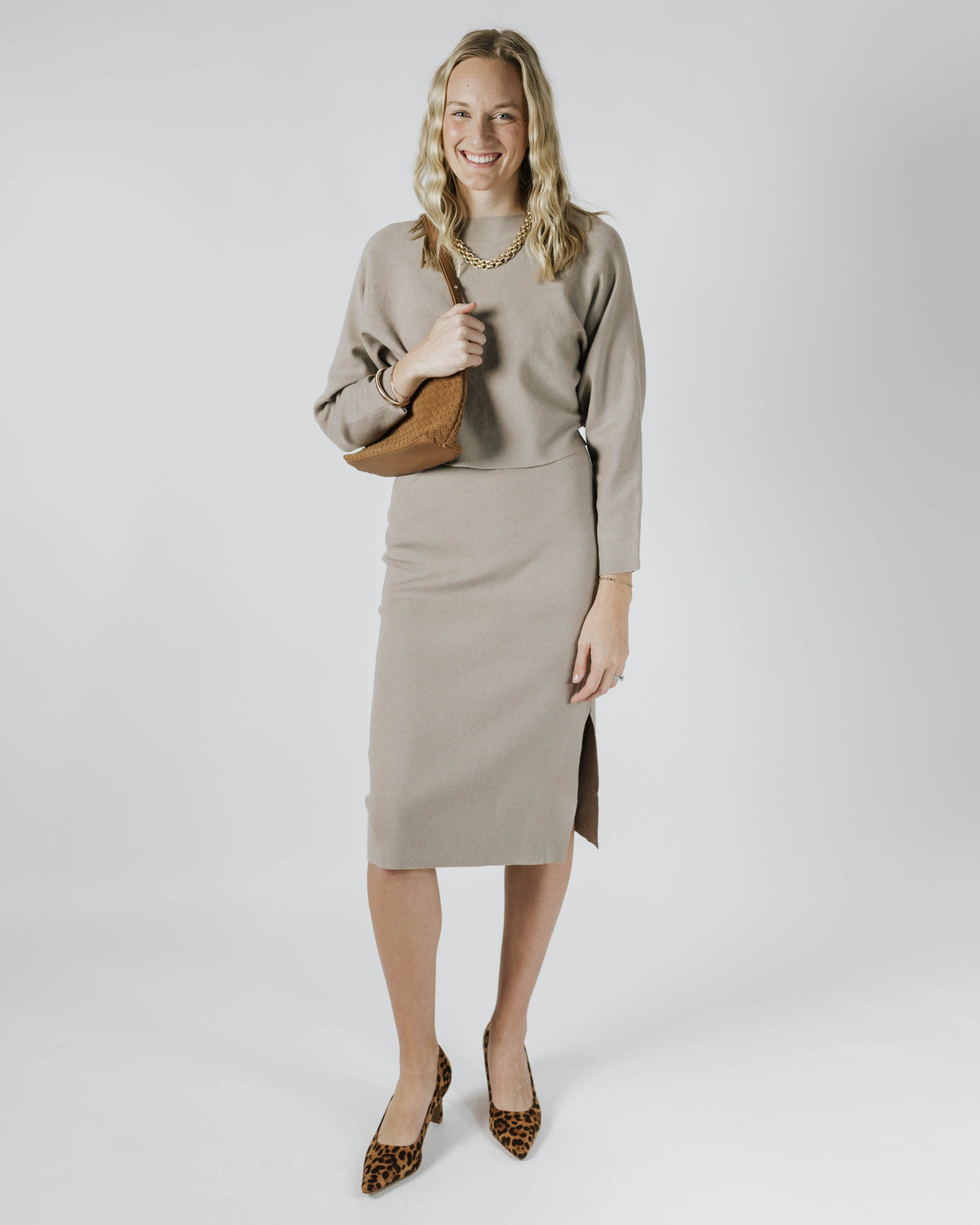 Side Slit Sweater Midi Skirt