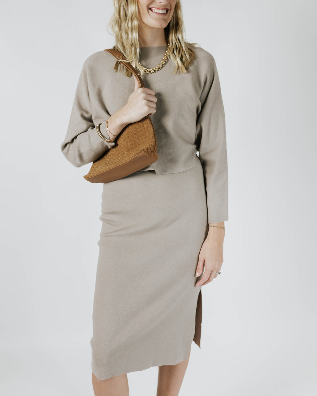 Side Slit Sweater Midi Skirt