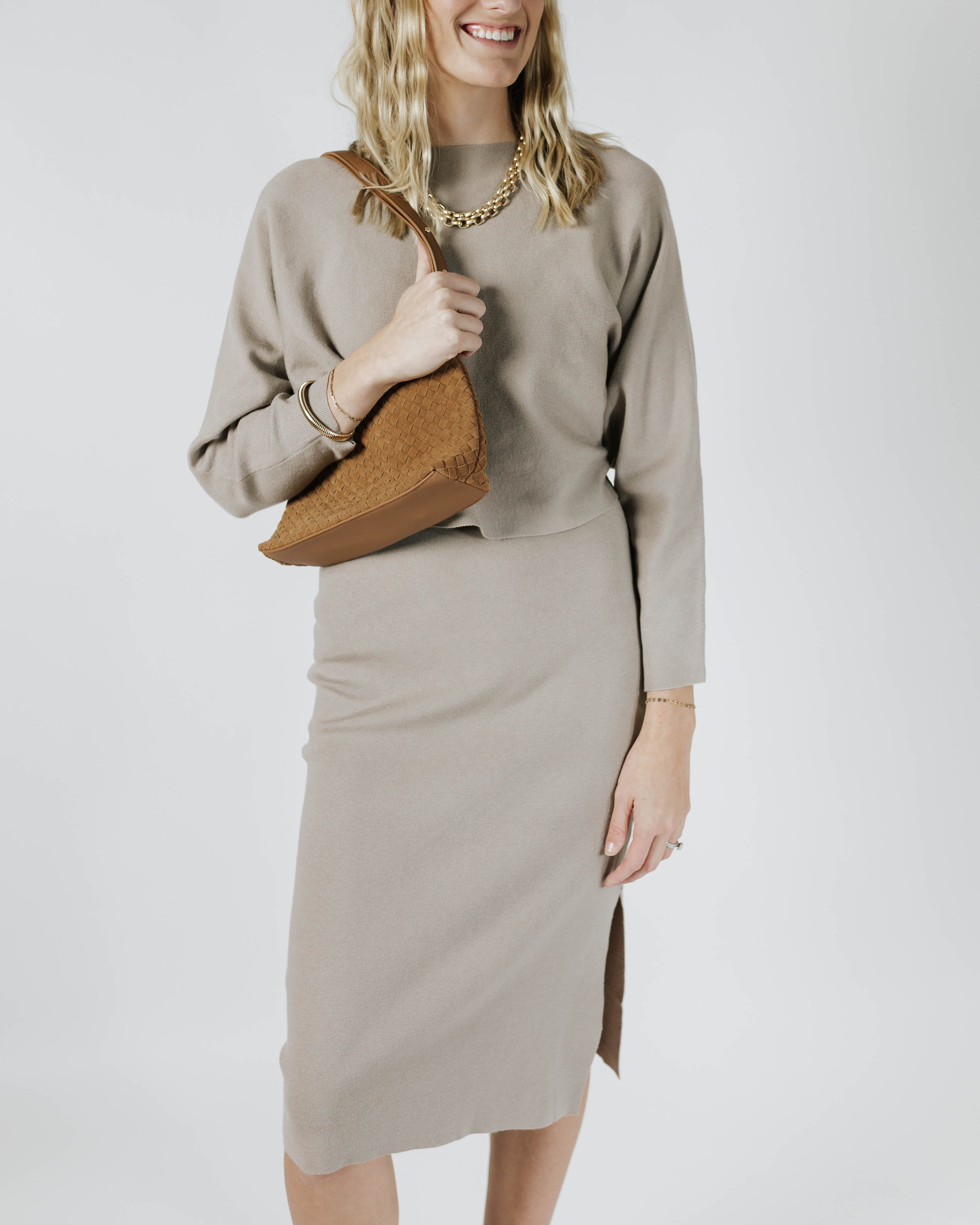 Side Slit Sweater Midi Skirt