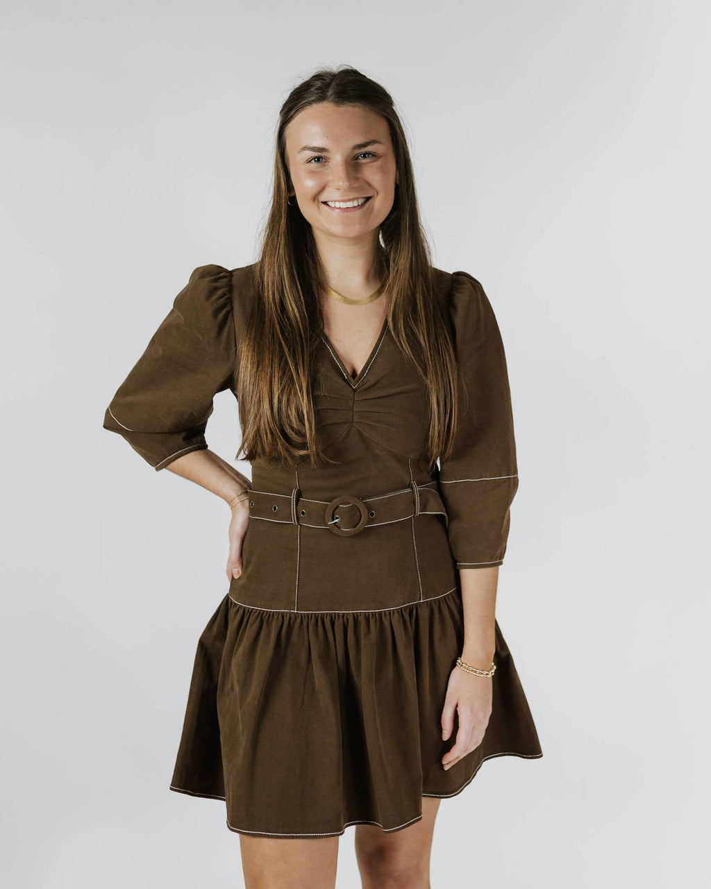 Puff Sleeve Belted Midi