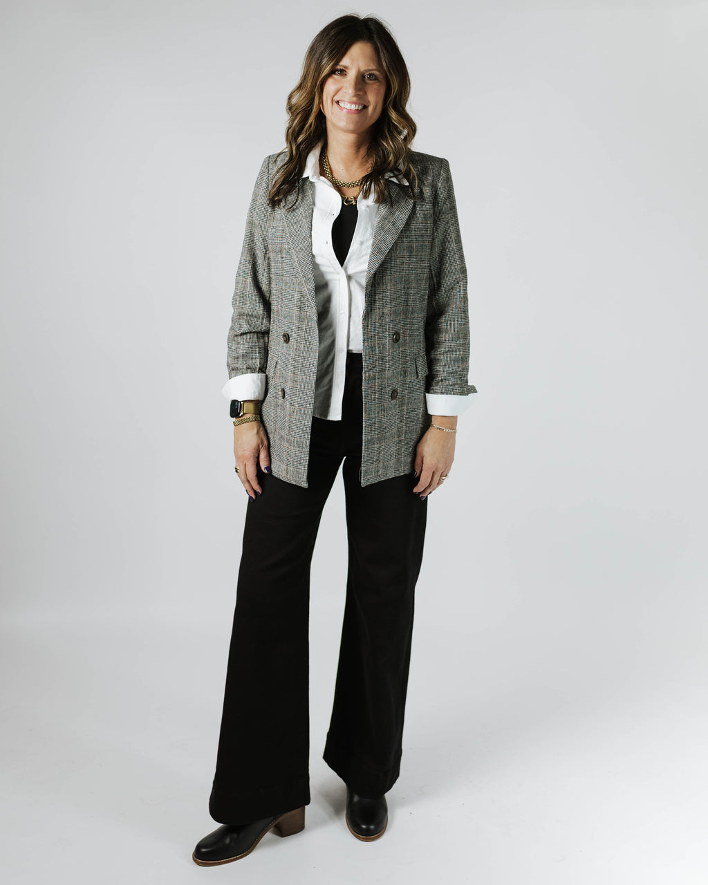 Oversized Double Breasted Plaid Statement Blazer