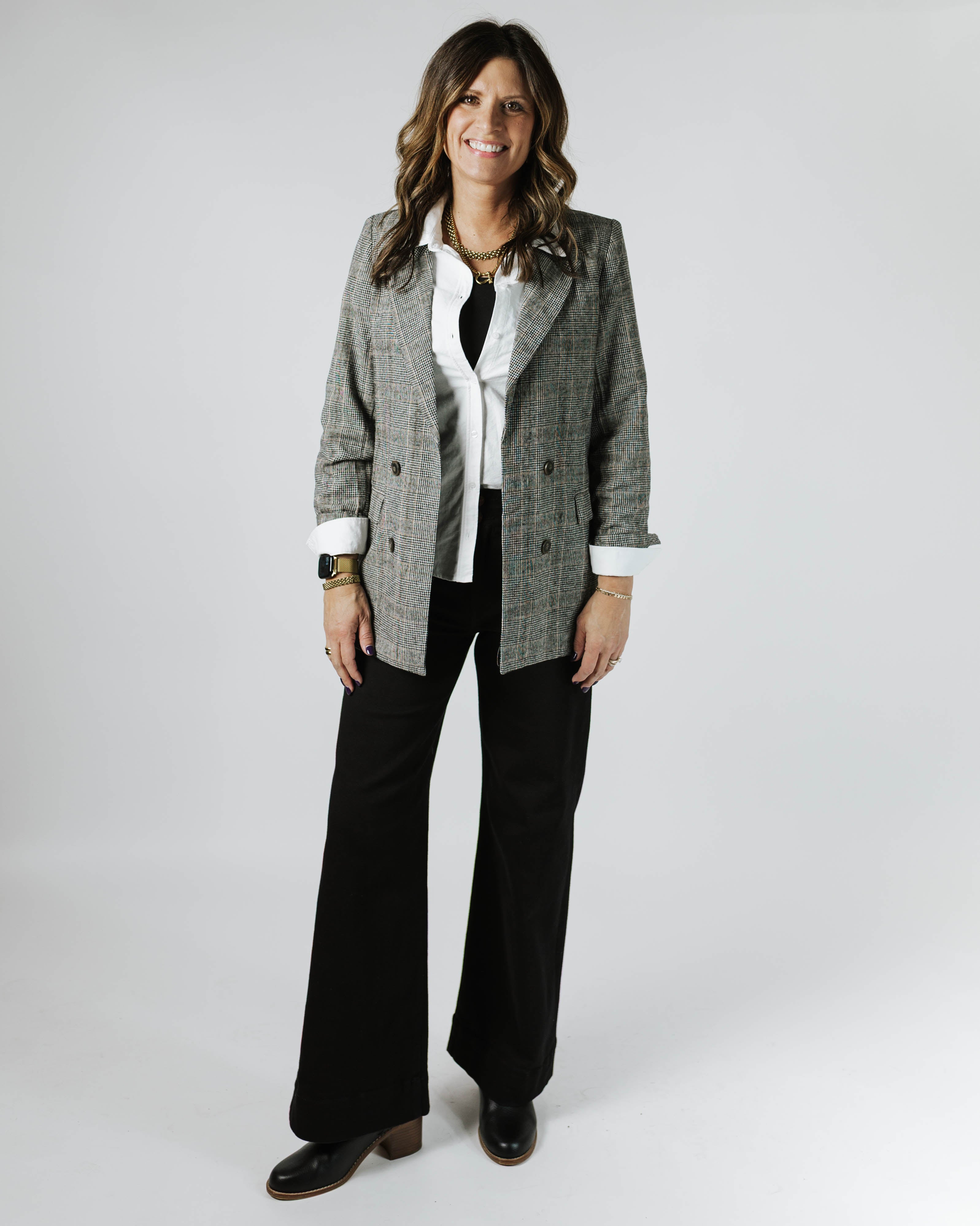 Oversized Double Breasted Plaid Statement Blazer