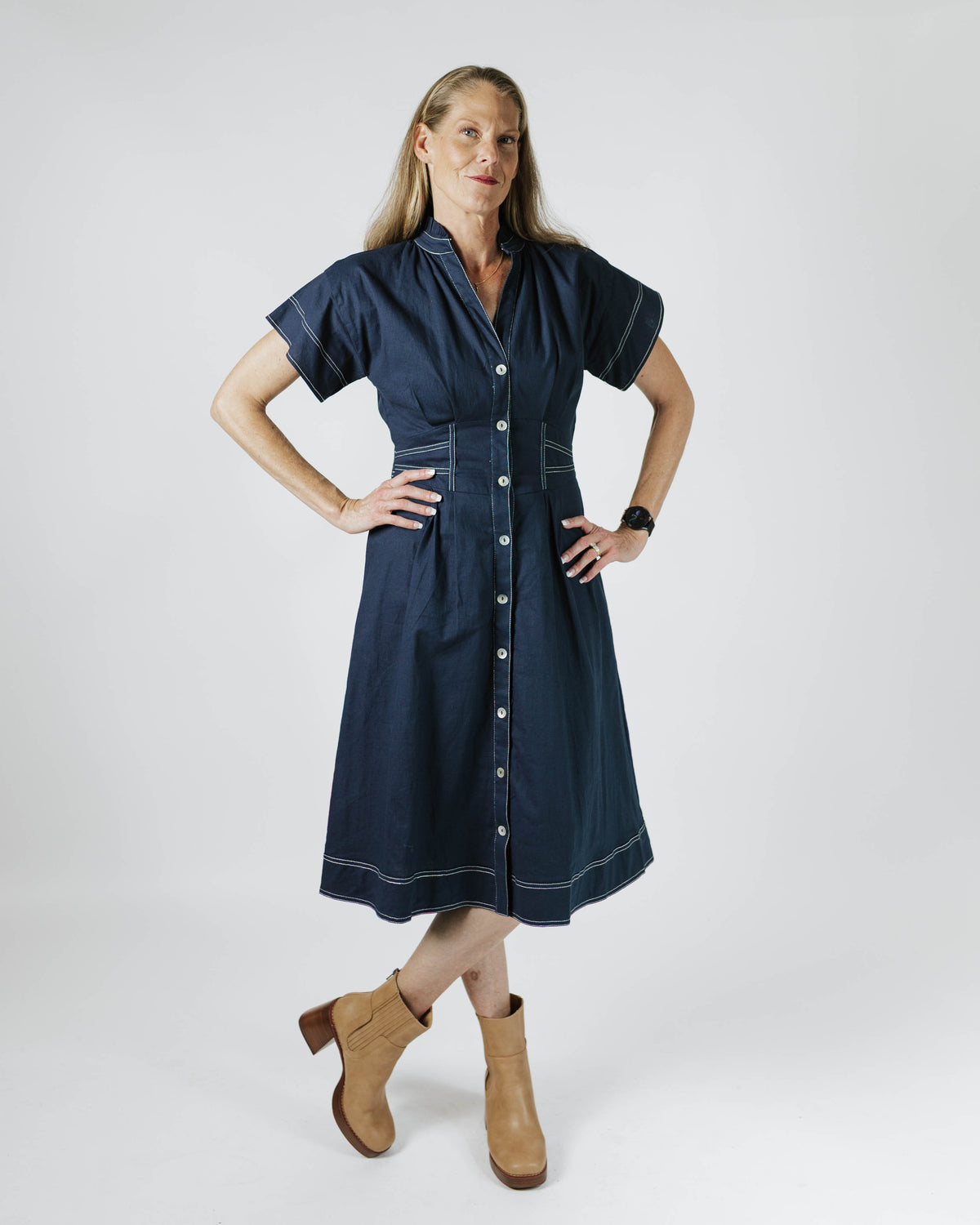 Short Sleeve Button Denim Dress