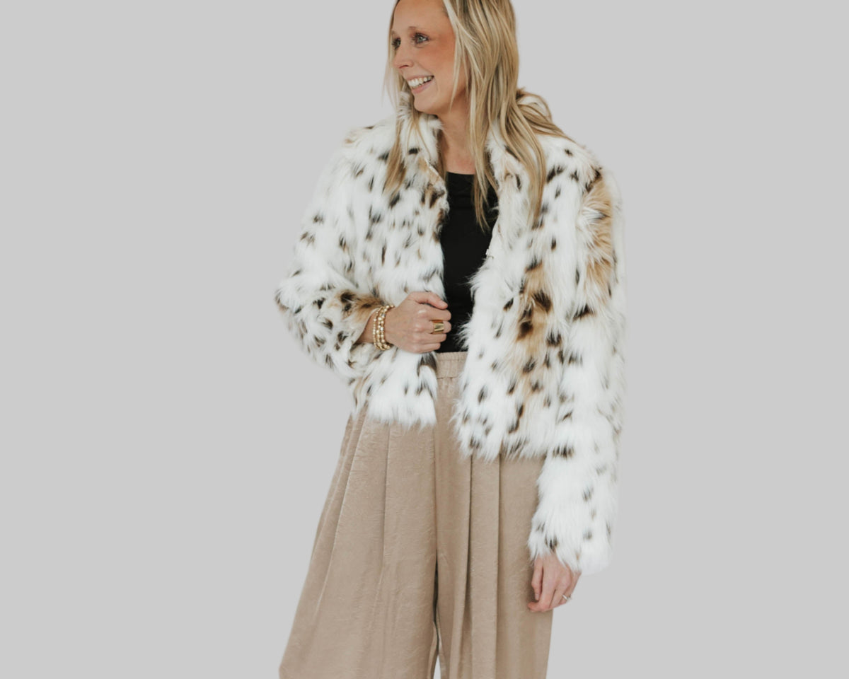 Snow leopard faux fur jacket