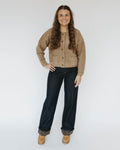 High Rise Leopard Contrast Roll Up Detail Pants