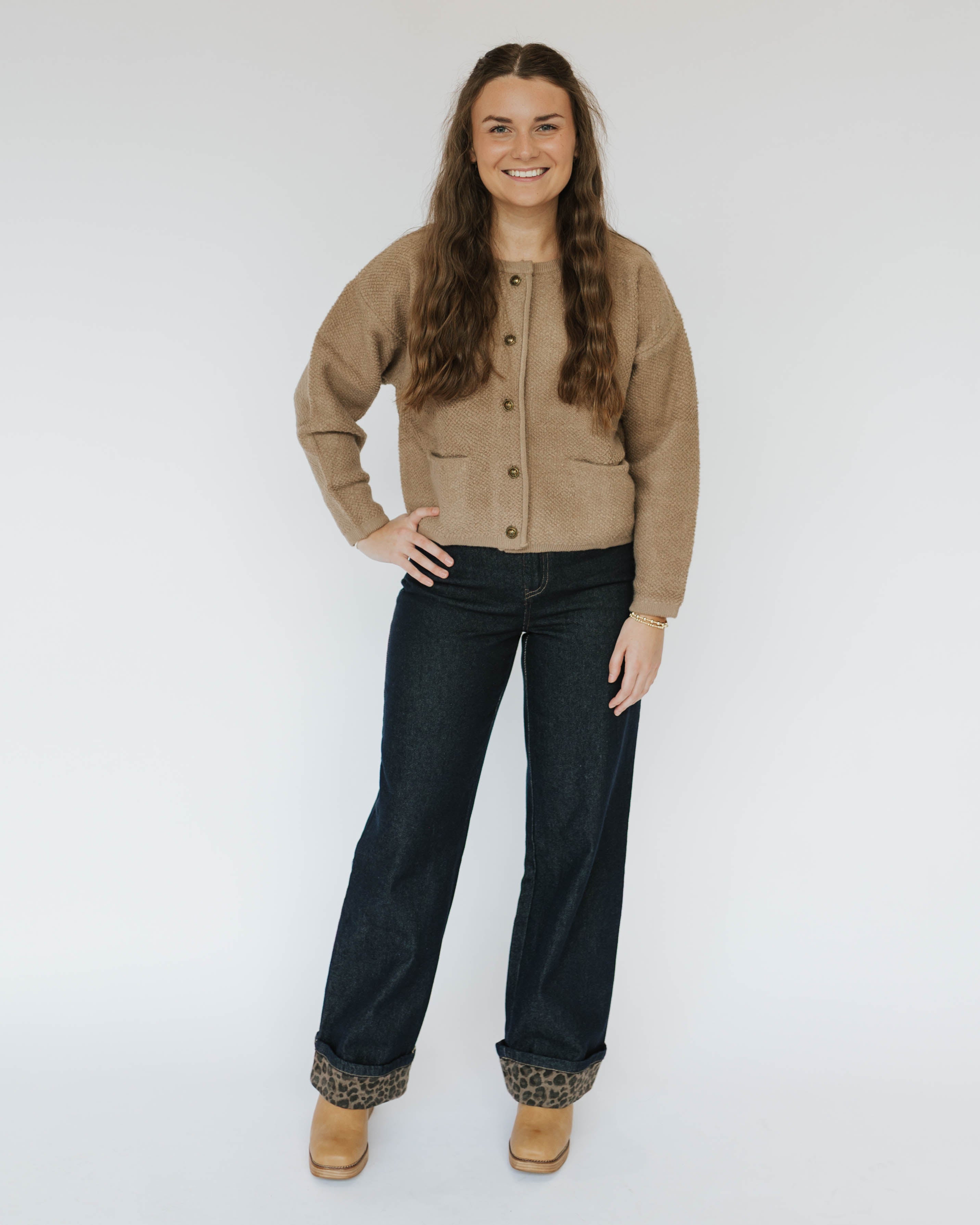 High Rise Leopard Contrast Roll Up Detail Pants