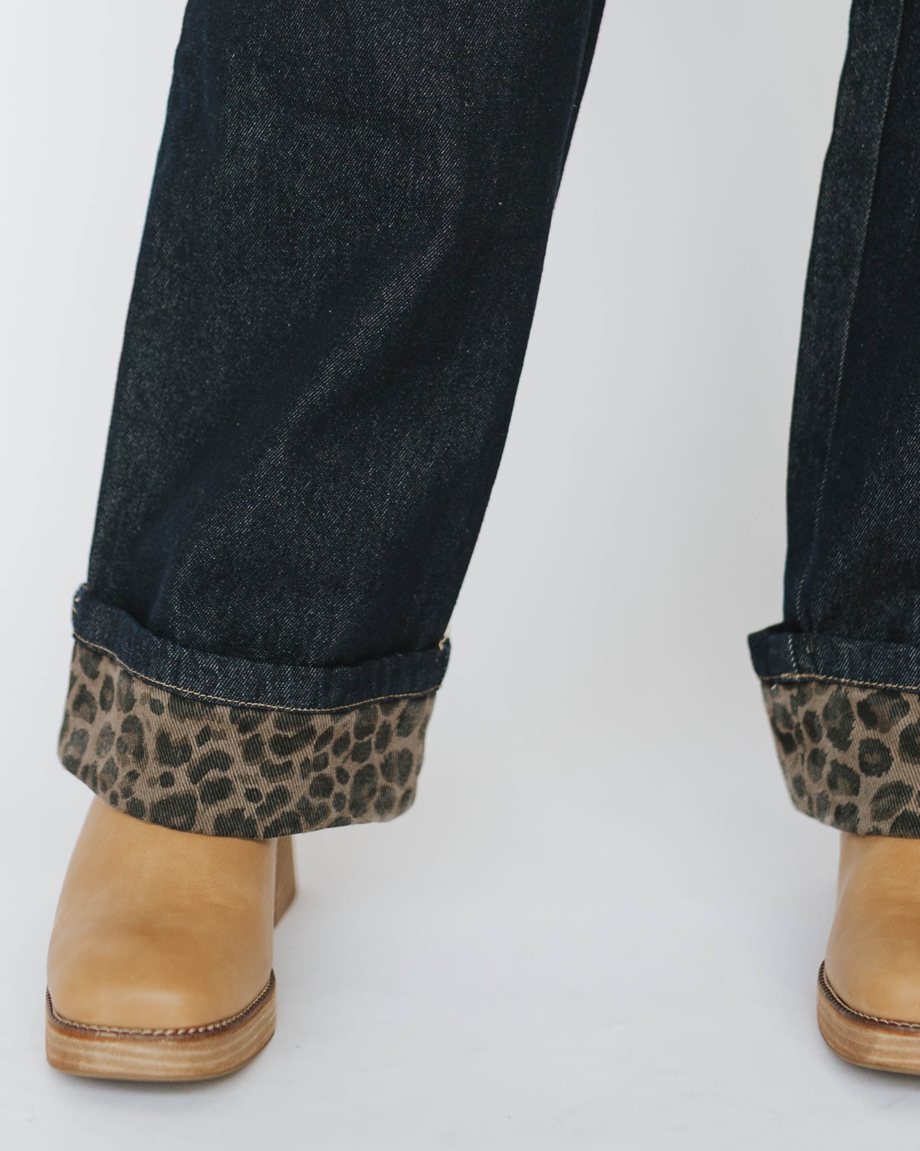 High Rise Leopard Contrast Roll Up Detail Pants