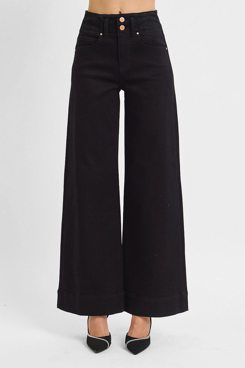 Risen High Rise Ankle Wide Double Button Detail Pants