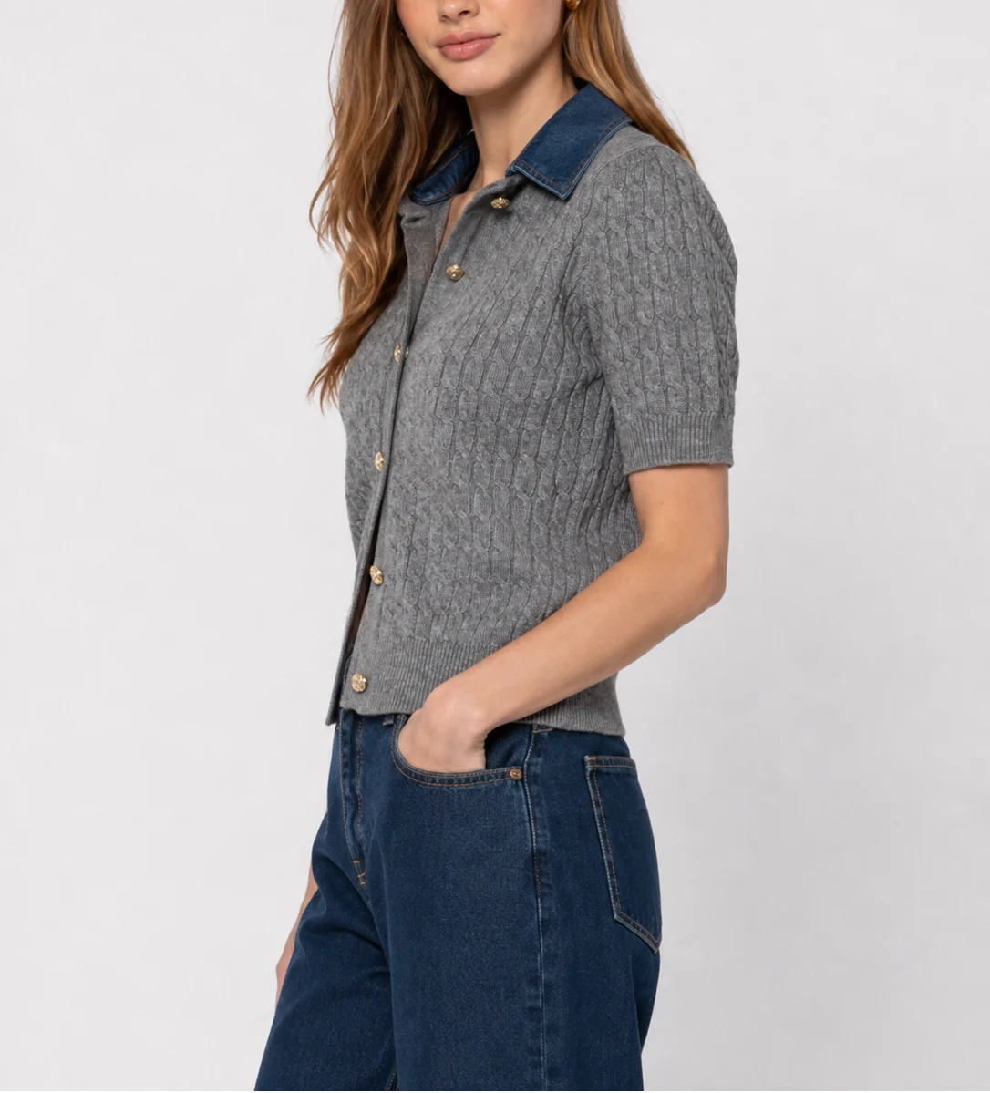 Cable Knit and Denim Sweater