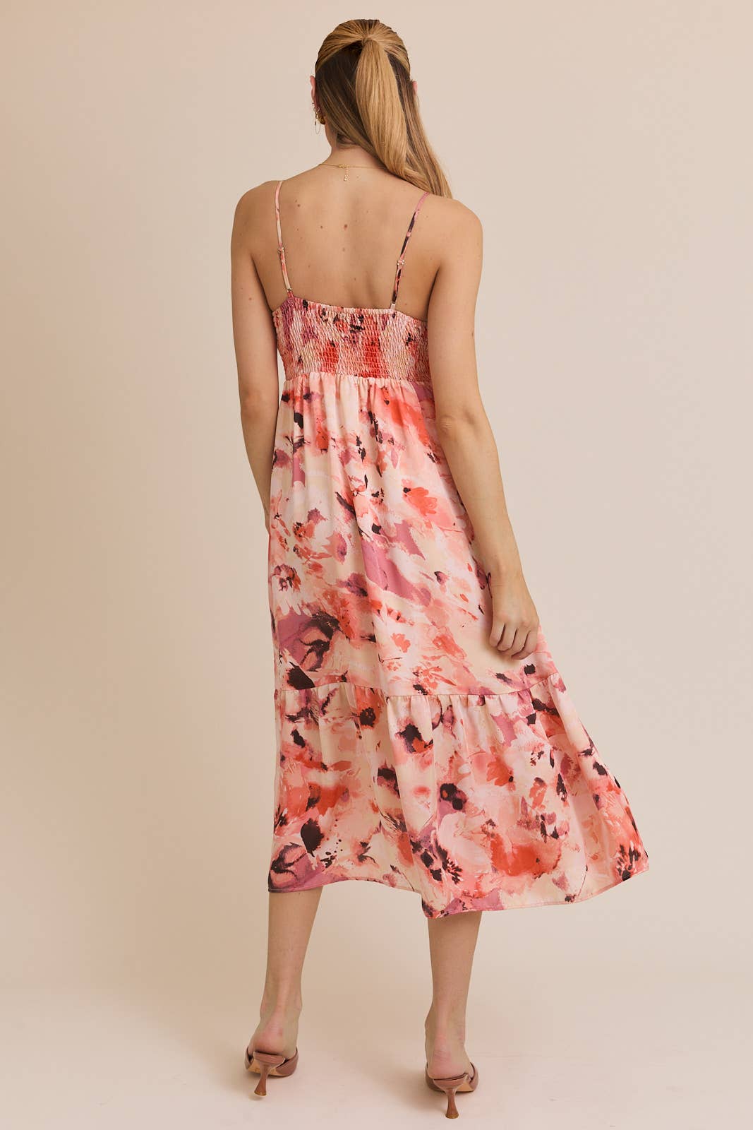 Sweetheart Strap Front Tie Floral Dress