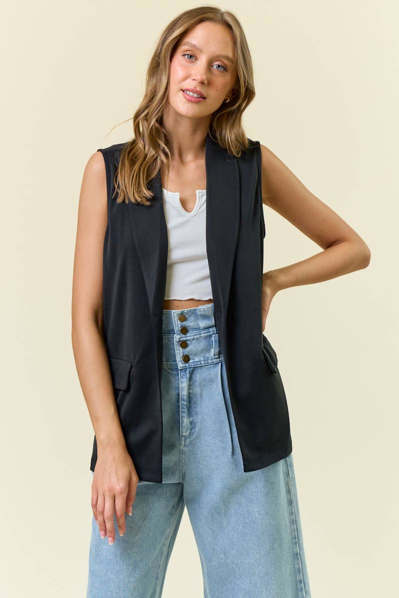 Shawl Neck Open Front Knit Vest Blazer