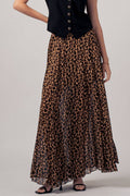 Sophisticated Leopard Print Pleated Flowy A Line Midi Skirt